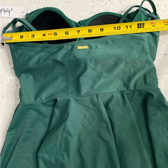 Nicole Miller 2Piece Bandeau Peplum Tankini Wicross Front Swim Green Woman’s M - Picture 9 of 13